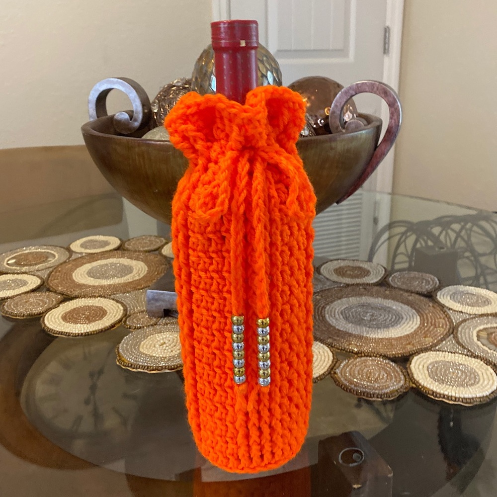 Hand  Crafted Orange Wine Bottle Cover